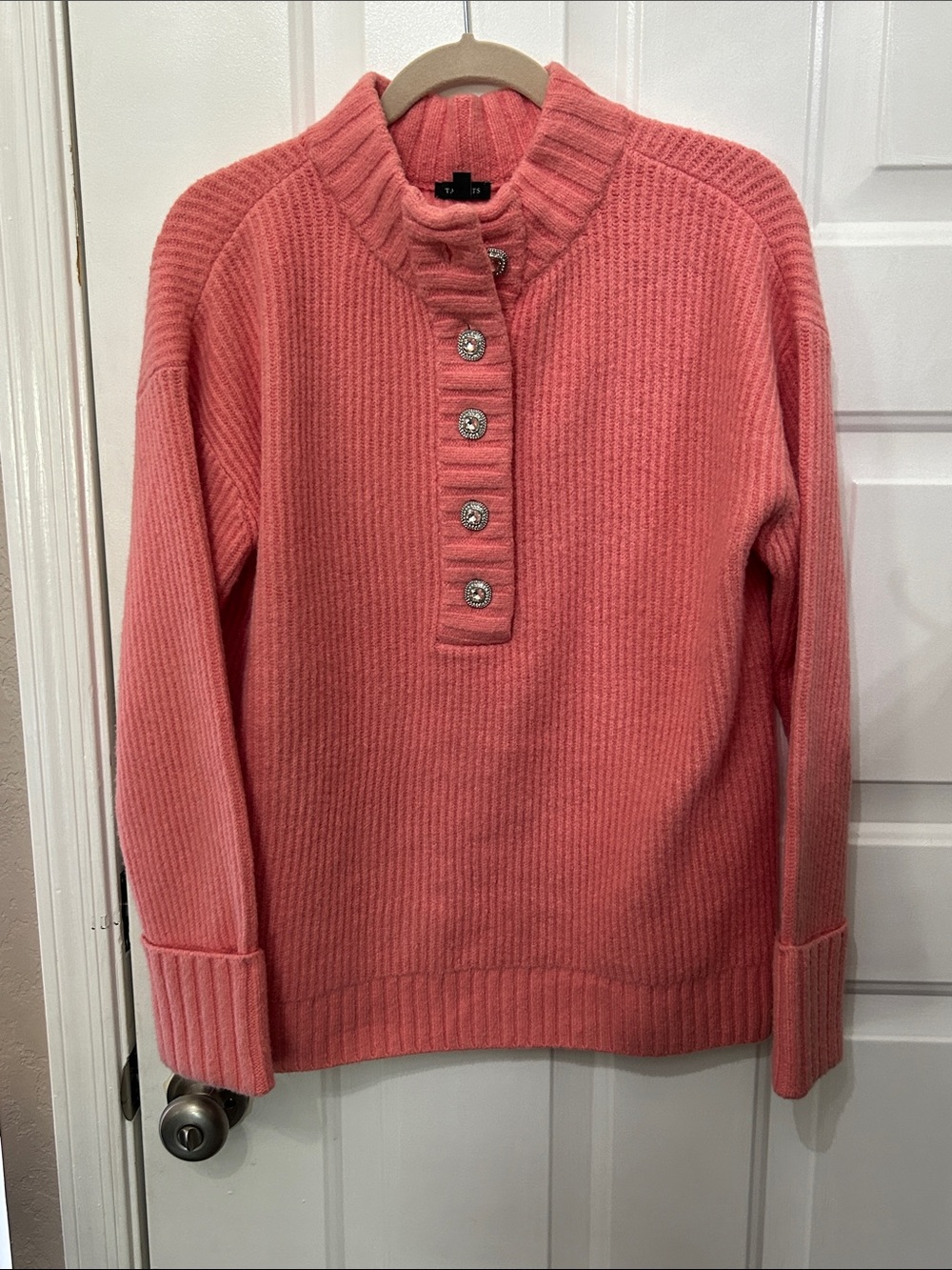 Talbots Coral Pink Ribbed Mock-Neck Pullover